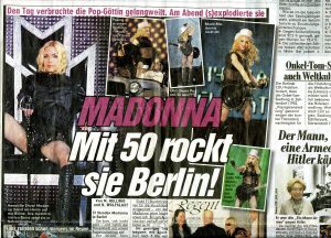 Alexandra (far right), sharing the front of a Berlin newspaper with Madonna