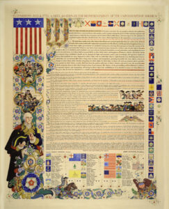 First Edition, Collotype Lithograph. The Declaration of Independence of the United States. Sheet size 37” x 29” in 9 colors on heavy stock. New Canaan, 1950